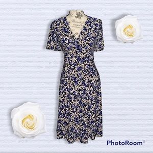 Chaps Polka Dot V Neck Flutter Sleeve Knee Length Dress